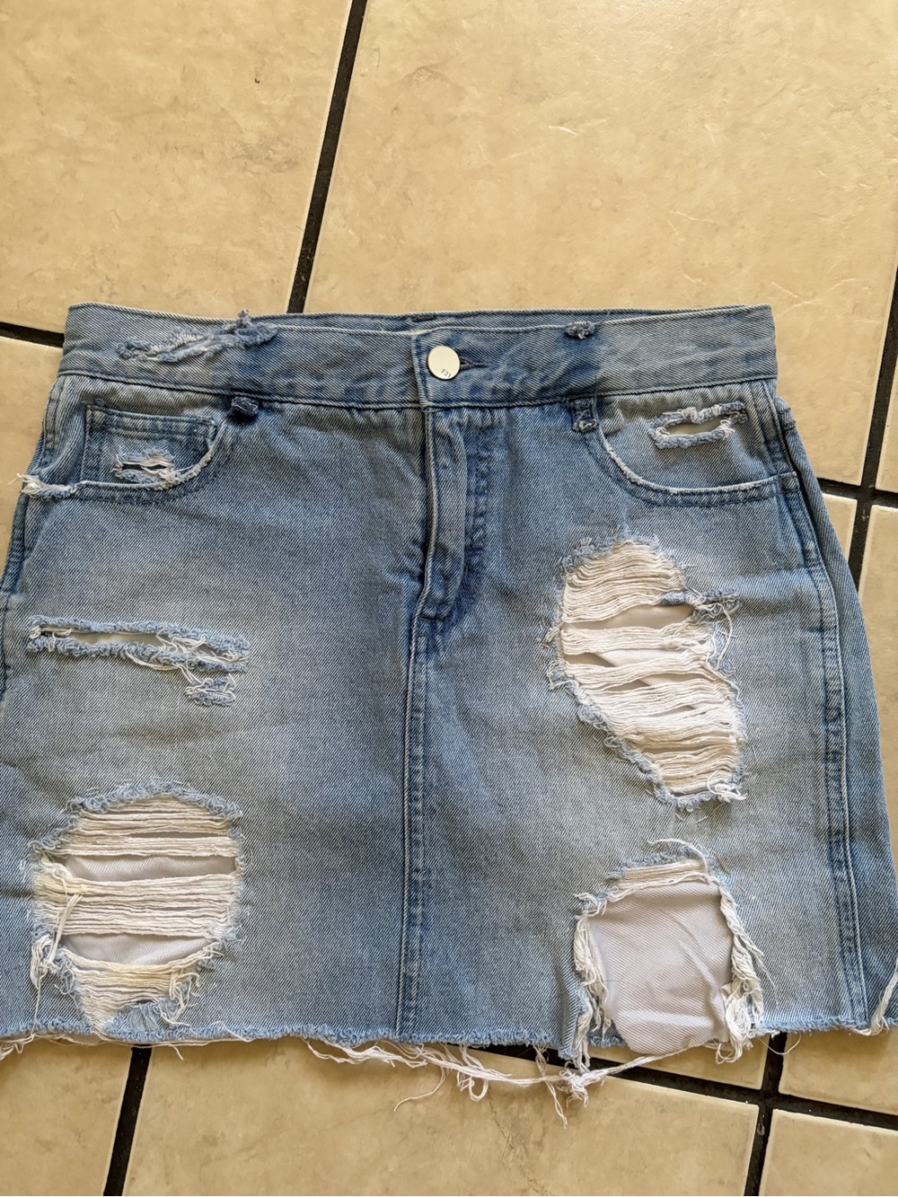 Light Blue Distressed Denim Mini Skirt